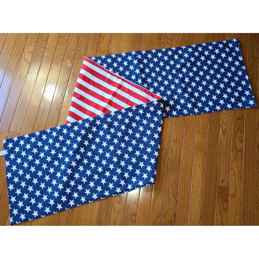 Williams Sonoma Stars & Stripes Reversible Table Runner 15x86 Patriotic American